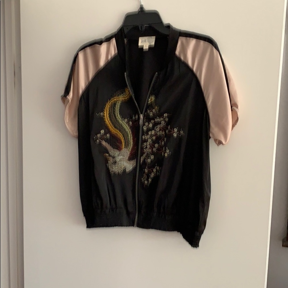 Short sleeves top queja metal zipper